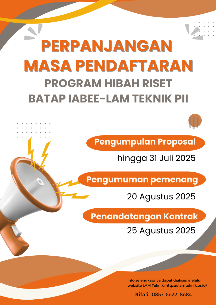 Perpanjangan Masa Pendaftaran Program Hibah Riset BATAP IABEE & LAM Teknik PII