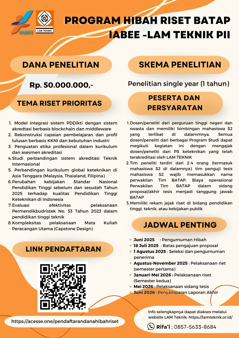 Program Hibah Riset BATAP IABEE & LAM Teknik PII
