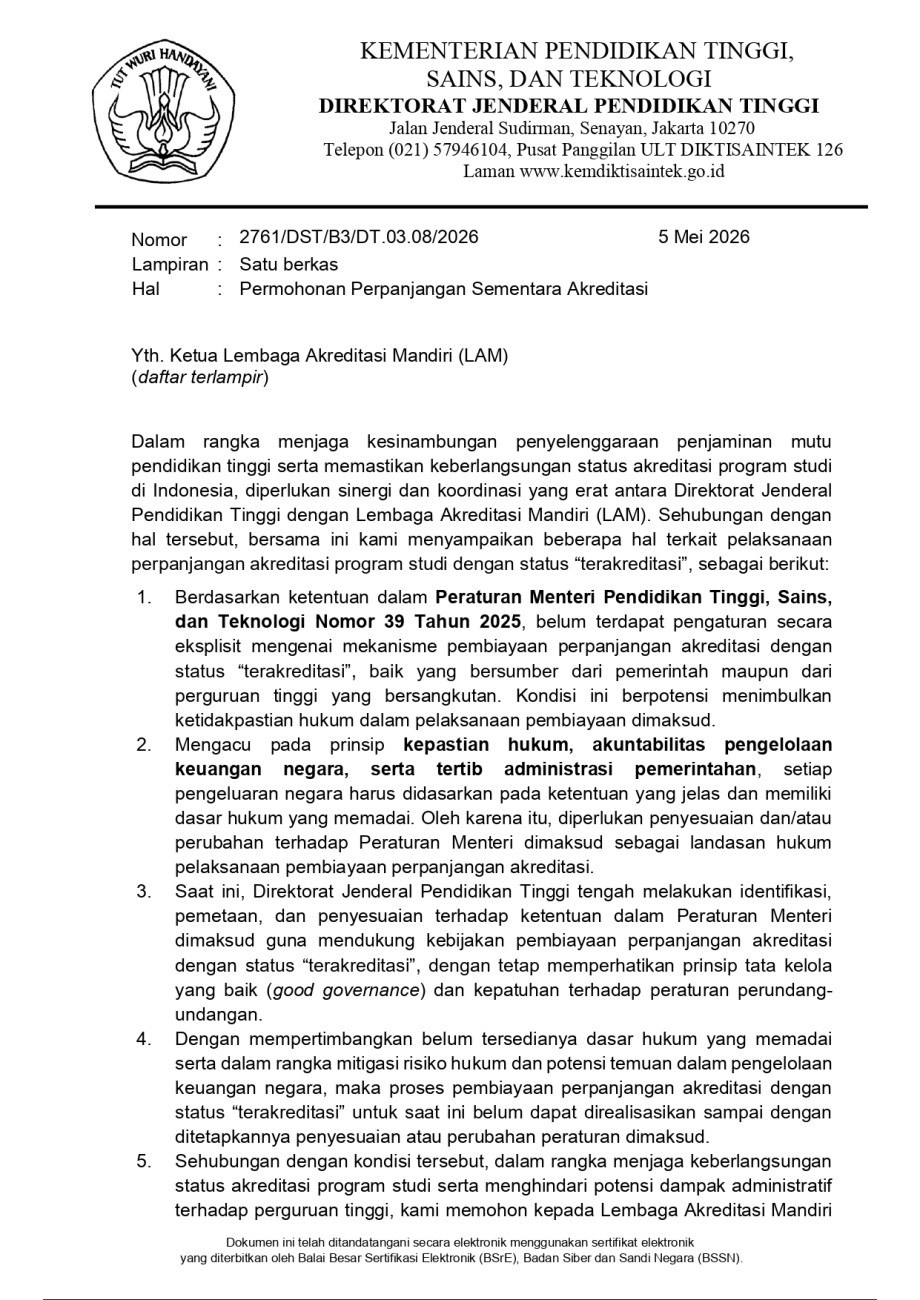 Kebijakan Perpanjangan Sementara Akreditasi